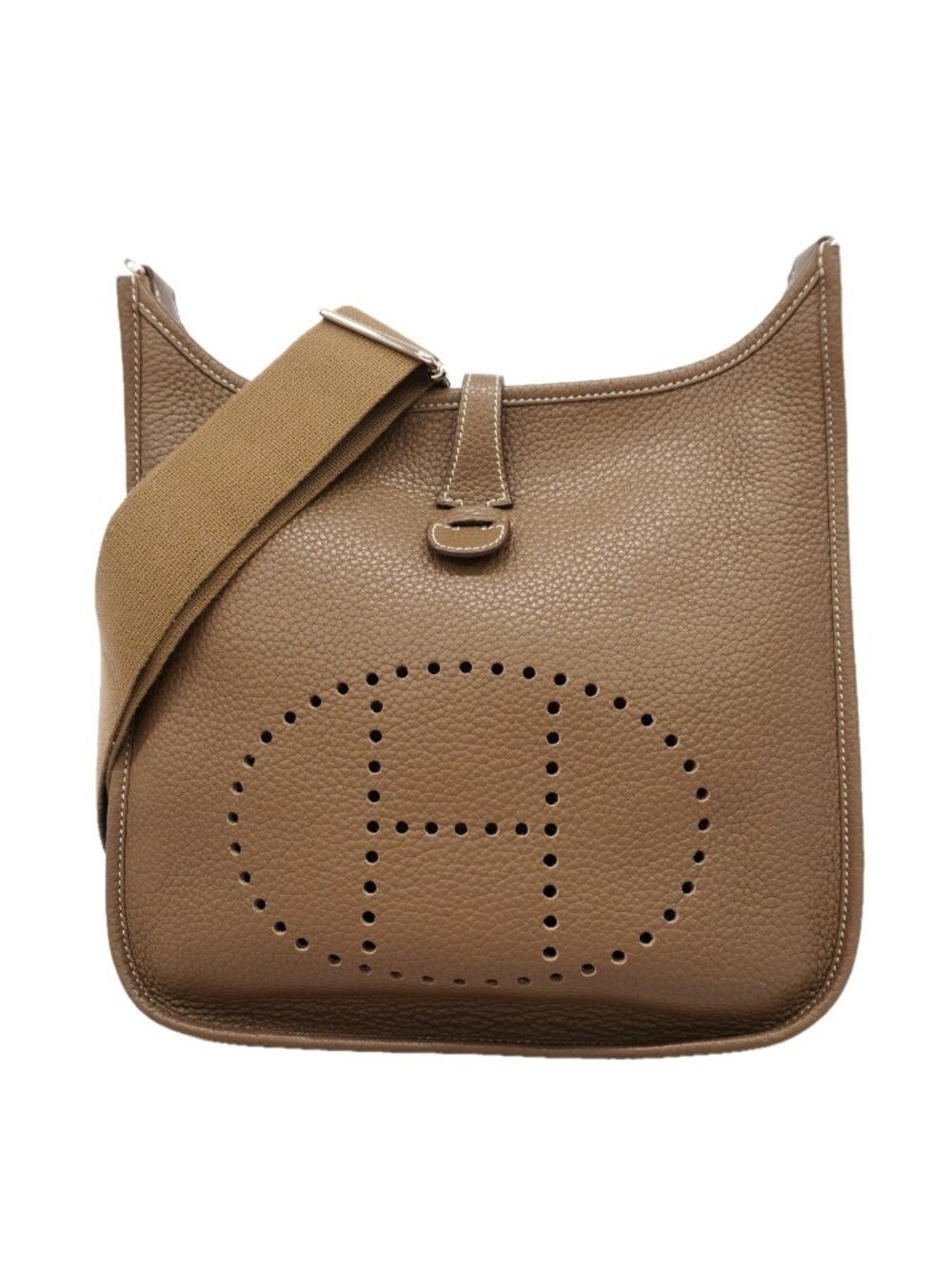 Hermes Shoulder Bag Evelyne Taurillon Clemence Etoupe Silver